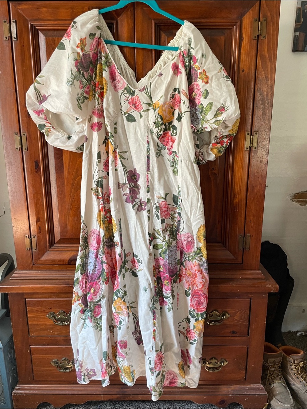 JessaKae White Floral Puff Sleeve Maxi Dress